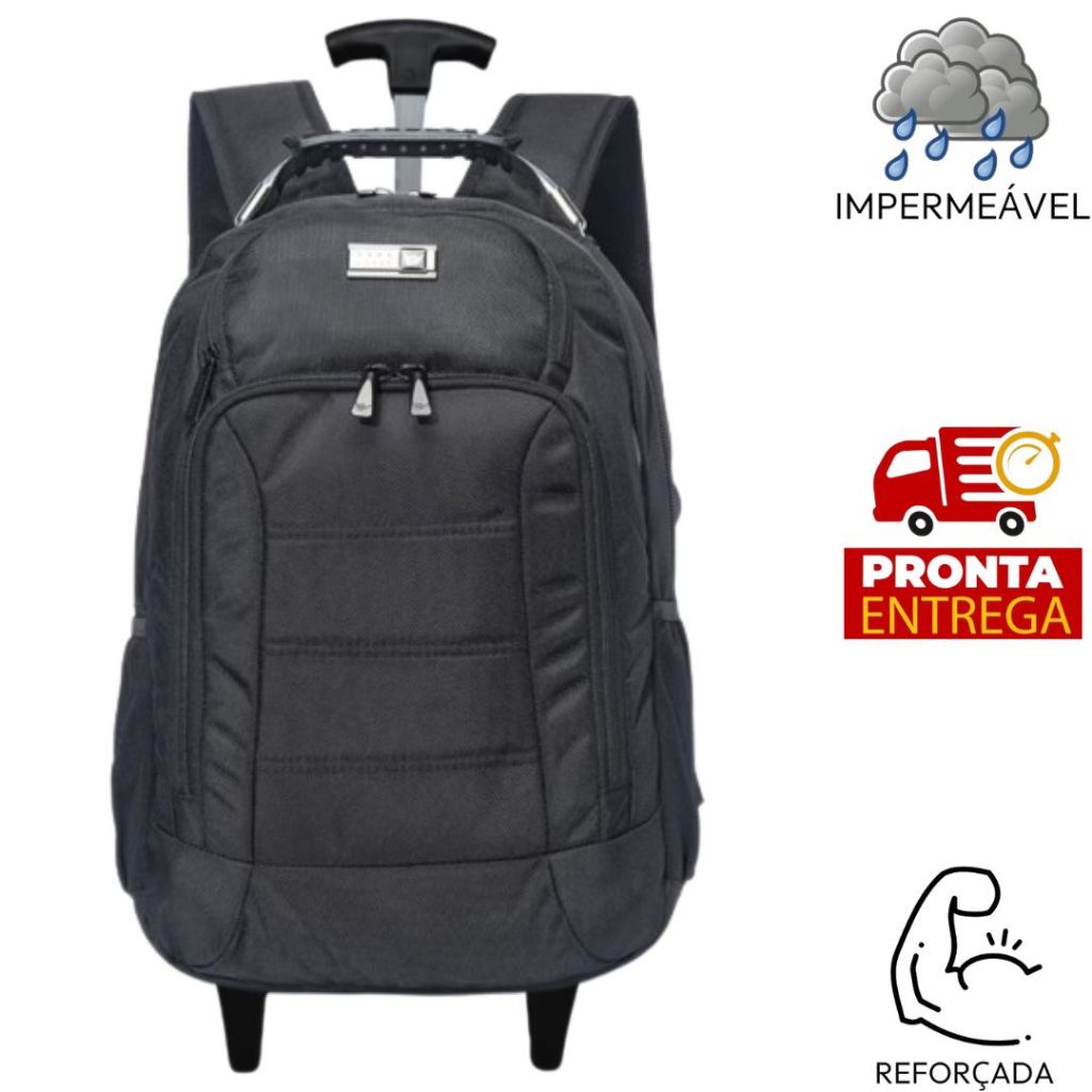 Mochila Rodinha Reforçada Com Cabo Executiva Escolar Trabalho