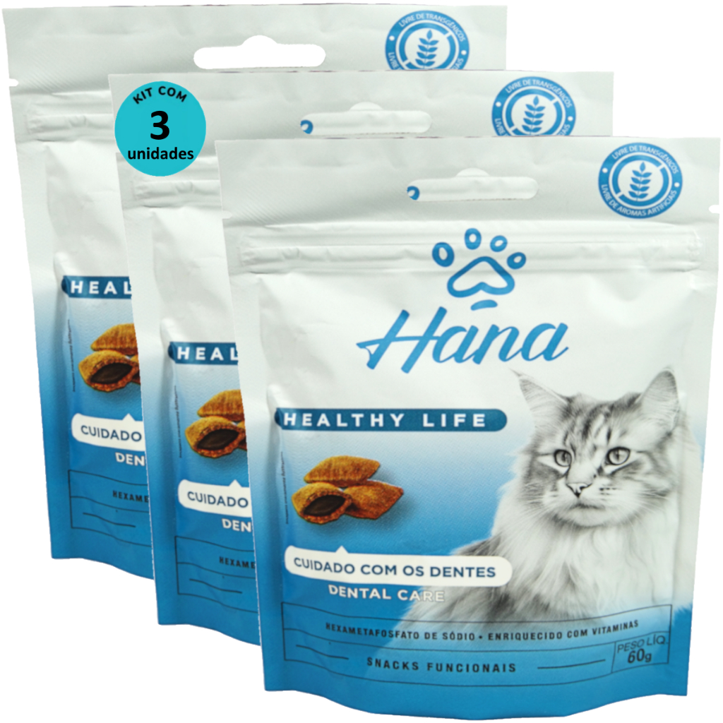 Kit 3 Snacks Hana Healthy Life Dental Care P/ Gatos Adultos- 60g