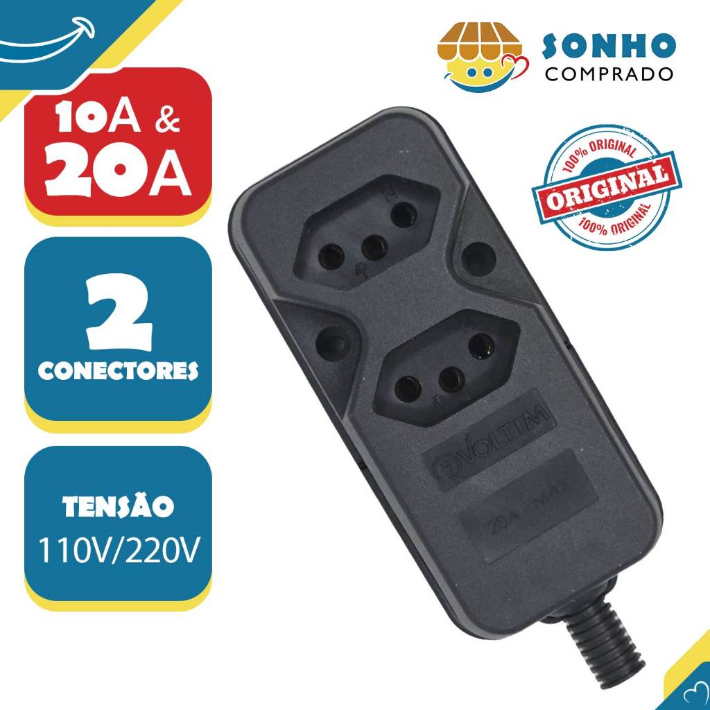 Tomada em Barra dupla 2 Tomadas c/prensa cabo 10A/20A PRE V-95/2 Voltim