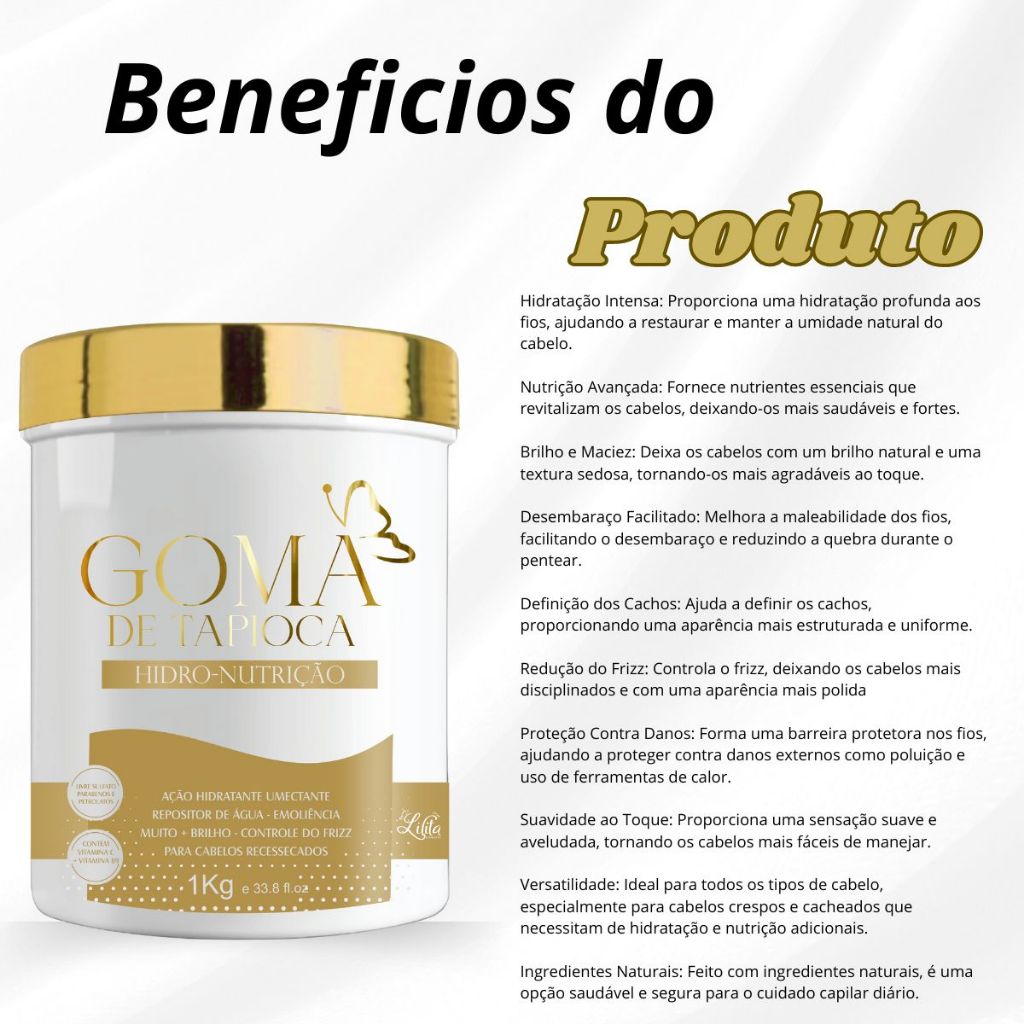 Mascara de Mandioca ação Umectante Tratamento profissional Goma de Tapioca Lilita Cosmeticos 1 Kg