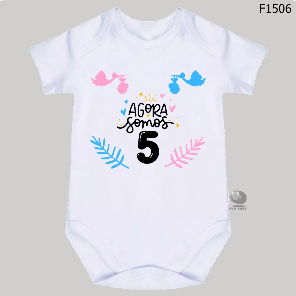 Body Roupa de Bebê Frases Cegonha Agora Somos 5 F1506 em Oferta na Shopee