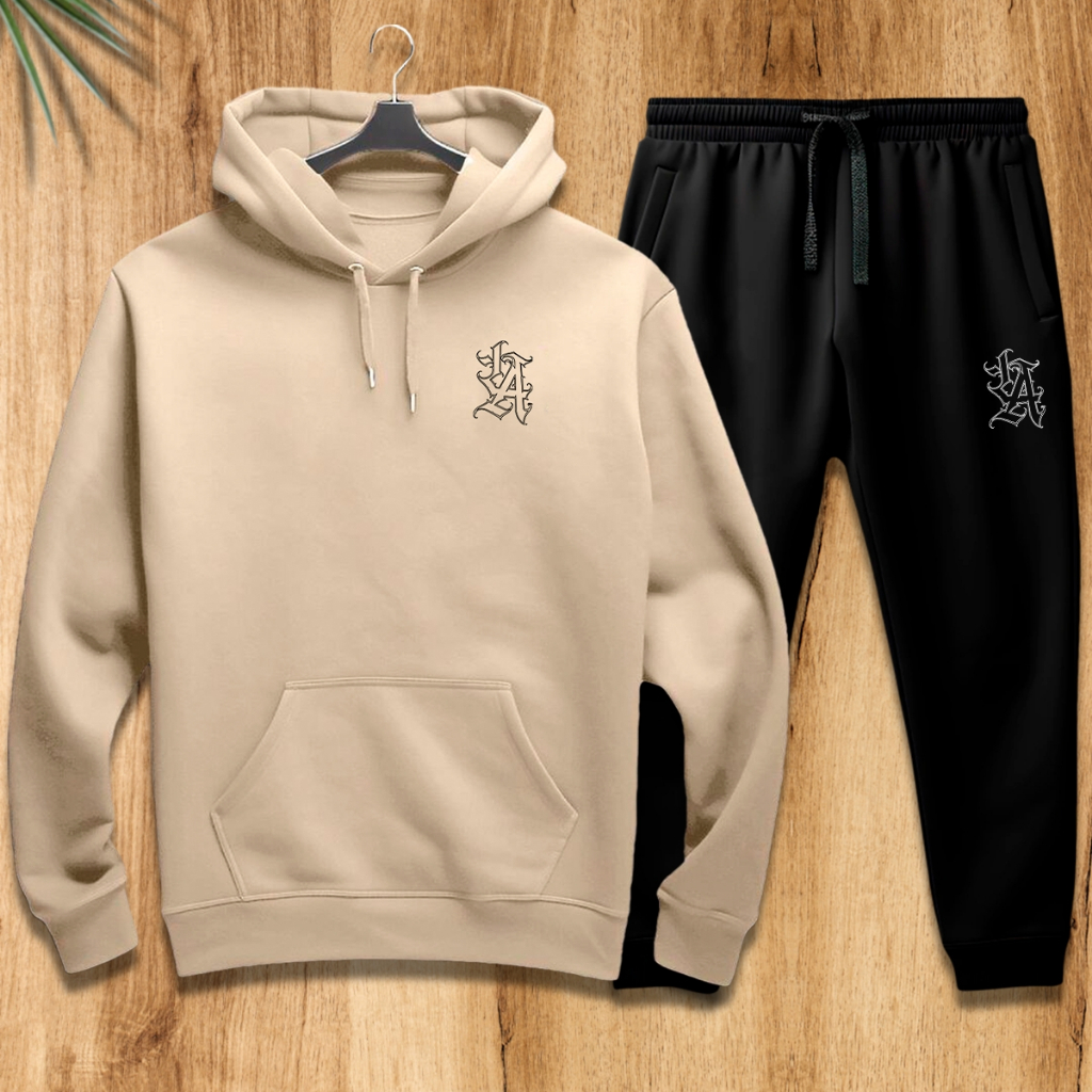 Conjunto Moletom Unissex Estampado Los Angeles Calça e Blusa Com Capuz e Bolso Canguru
