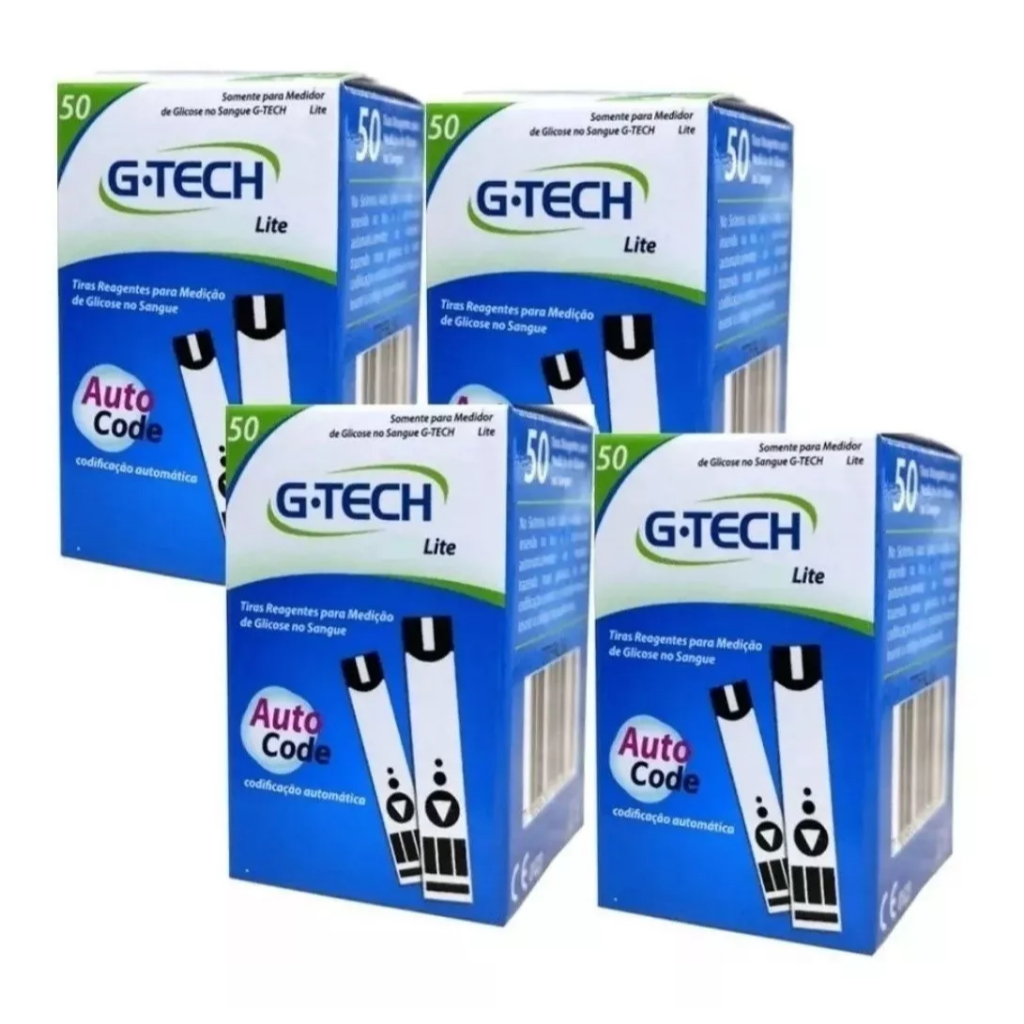 TIRA GLICEMIA G-TECH LITE KIT COM 200 UNIDADES (4 FRASCOS COM 50 UNIDADES)
