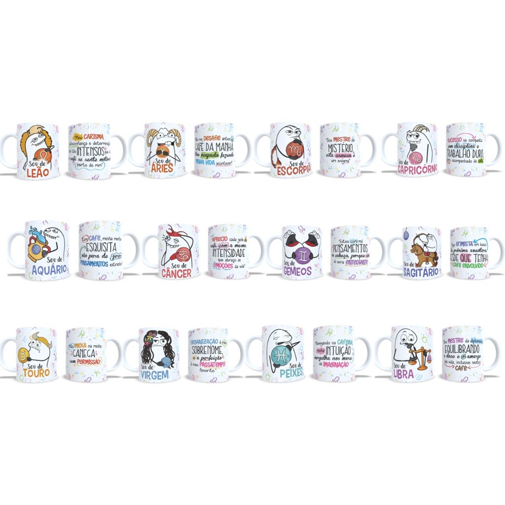 Imagem Caneca Personalizada Signo Divertida Florks Todos Signos Porcelana ou Polimero Amigo Secreto Natal