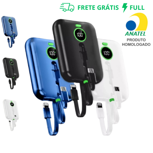 CARREGADOR PORTÁTIL TURBO POWER BANK PEQUENO 10.000 MAH BTE-15 (IOS, TIPO-C, USB-A)