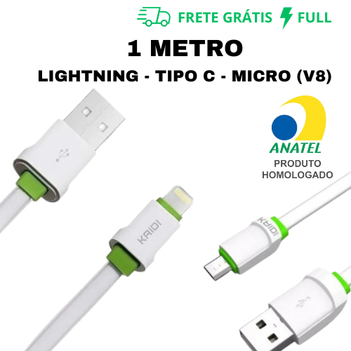 CABO LIGHTNING, TIPO C OU MICRO-USB DADOS E CARGA REFORÇADO (CARREGAMENTO RÁPIDO)