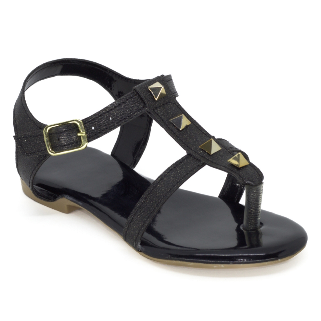 Sandália Rasteira Infantil com Spikes Pirâmide Confortável Papete Casual Moda Blogueirinha Verão
