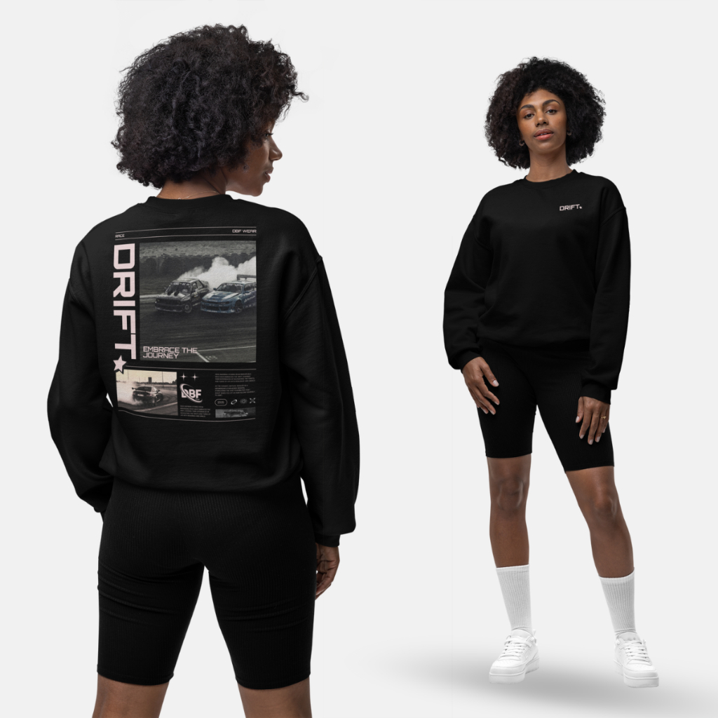 Blusa Moletom Gola Careca Drift Carro Preto Branco Feminino Masculino Unissex Oversized Street Wear Algodão Flanelado Estampado Drift Carro Esportivo