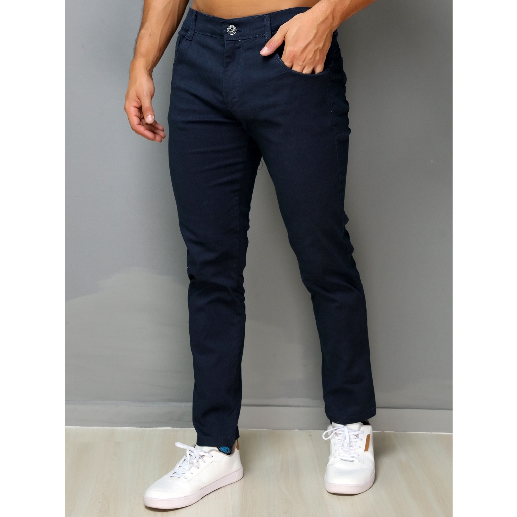 Calça sarja de cor Azul Marinho Bolso Tradicional qualidade TOP em Oferta na Shopee