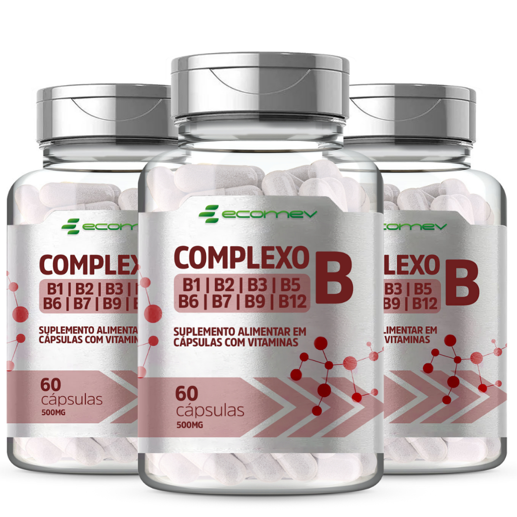 Kit 3Un Complexo B B1 B2 B3 B5 B6 B7 B9 B12 Com Biotina 500Mg 180Cáps Ecomev