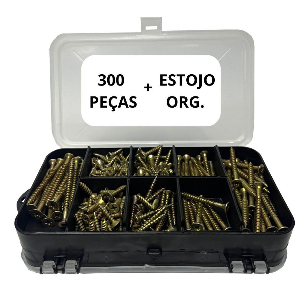 Kit Parafusos Chipboard Philips + Buchas + Estojo Organizador (300 peças) em Oferta na Shopee