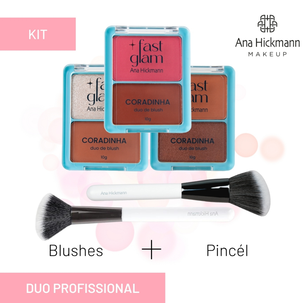 Kit Blush Duo + Pincel de Blush Vegano Ana Hickmann Coradinha Fast Glam em Oferta na Shopee