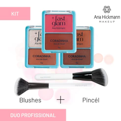 Kit Blush Duo + Pincel de Blush Vegano Ana Hickmann Coradinha Fast Glam