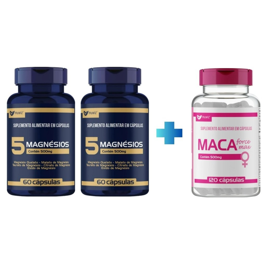 1 Maca Peruana Feminina Muwiz 120 Caps + 2 5 Magnésios Muwiz 60 Capsulas