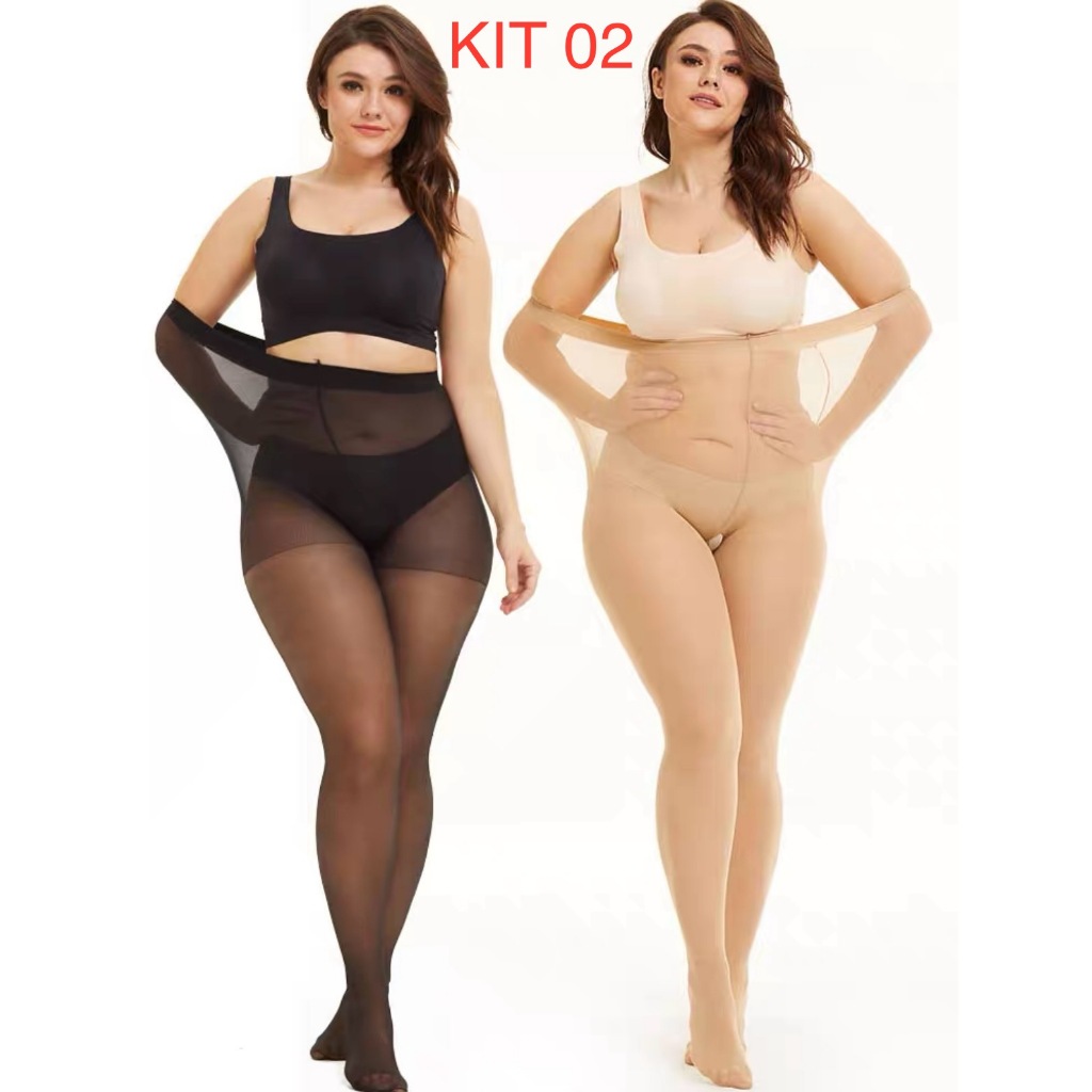 KIT 2PÇS MEIA CALÇA ELÁSTICA CINTURA ALTA RESISTENTE A RASGOS