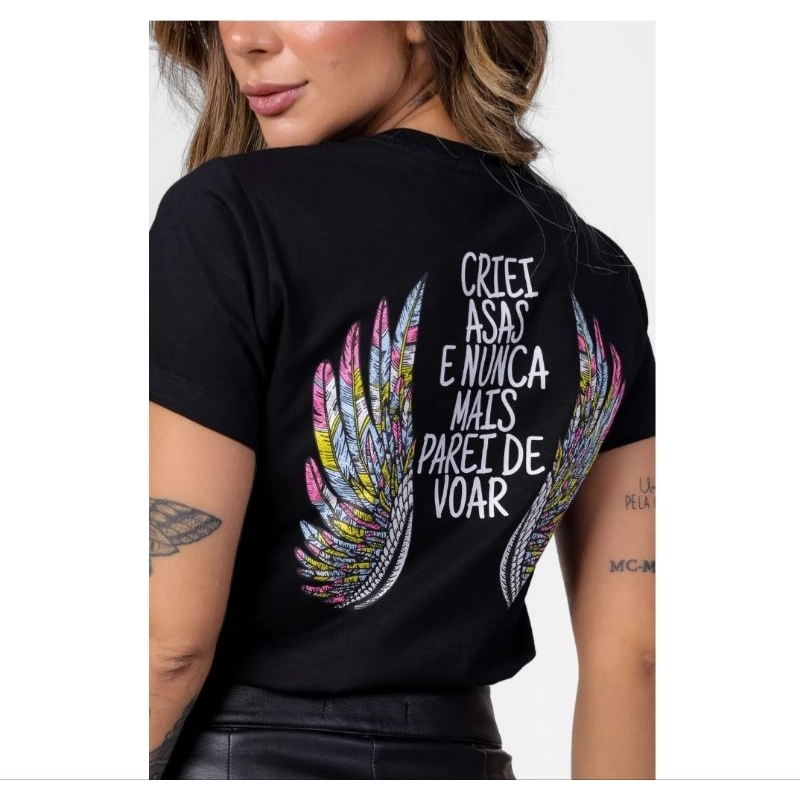 Camiseta T-shirt Feminina 100% Algodão Criei Asas