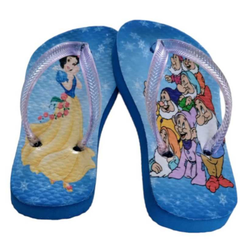 Chinelo Princesa Branca de Neve e os Sete Anões Menina Baby Azul Tira Cristal
