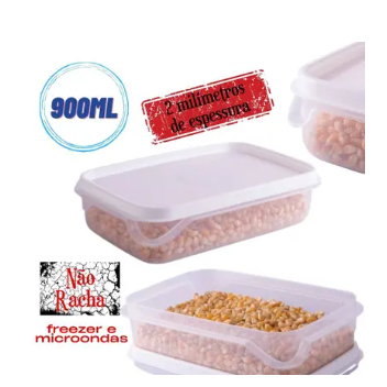 Pote De Plástico 900ml Transparente C/Tampa Branco Utilidades De Cozinha Plasutil Ref.2297