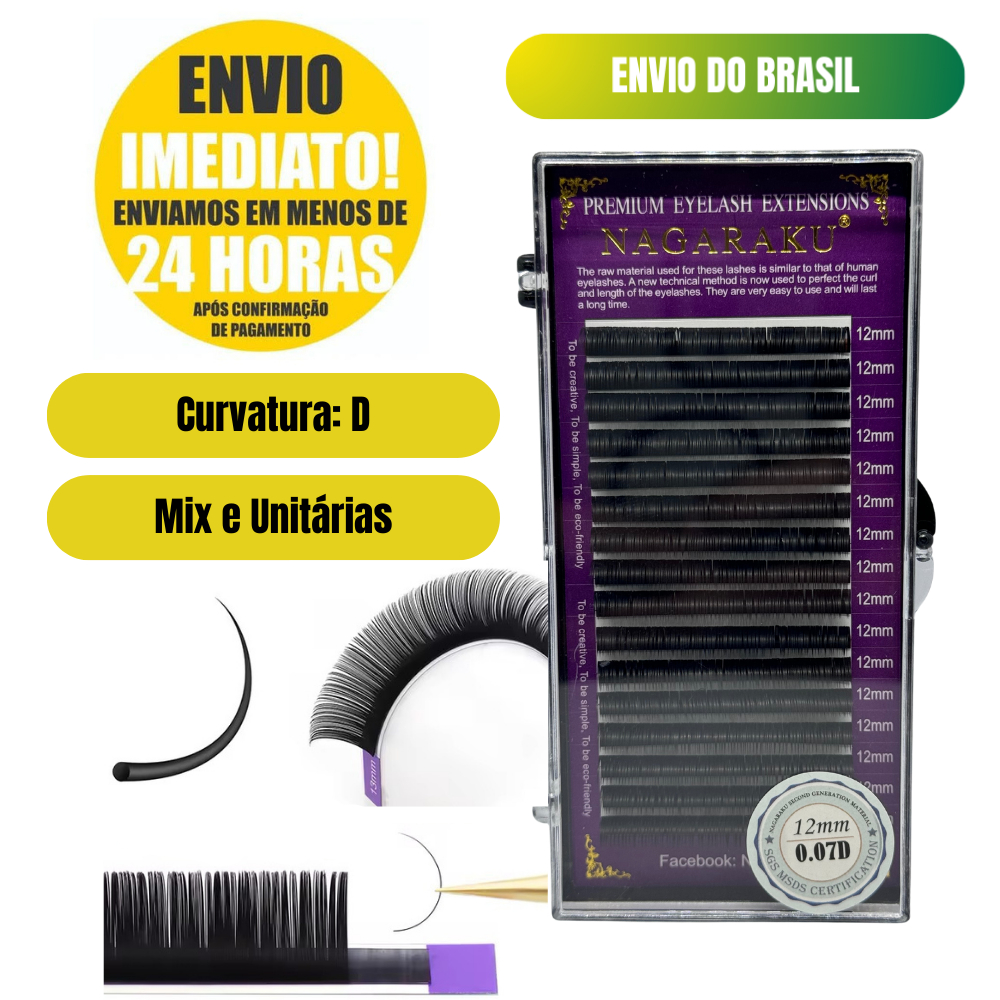 Cílios Nagaraku Ellipse Caixa Roxa Fio a Fio Volume Russo Fans Extensão Cílios Envio Imediato