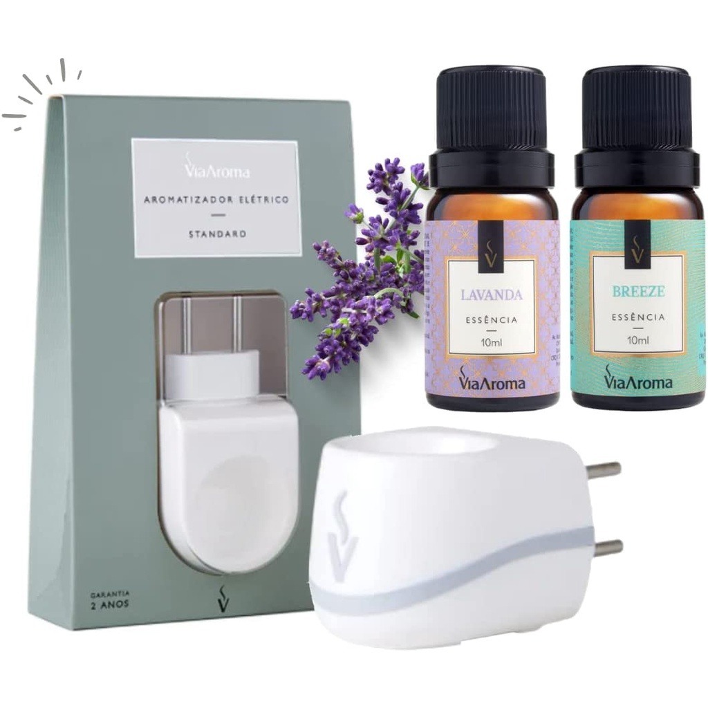 Kit 01 Aromatizador Difusor de Ambiente Elétrico  Branco + 02 Essencias Via Aroma a Escolh...