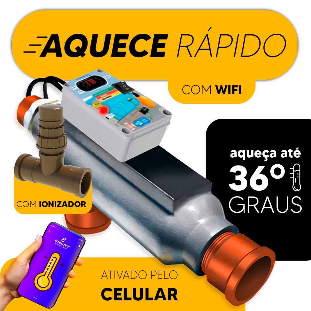 Aquecedor Elétrico Comando Wifi Com Ionizador Para Piscinas Até 40 Mil Litros