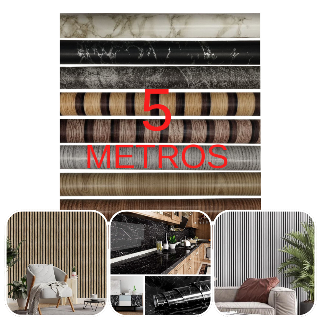 Papel de Parede Decoração 5 METROS x 45CM Adesivo Autocolante Sala Quarto Cozinha Banheiro