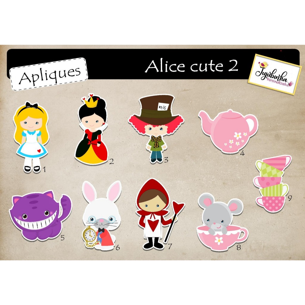 ADESIVOS RECORTADOS - ALICE CUTE 2 - TAG, LEMBRANCINHA, TUBETES, DECORAÇÃO, FESTA, ANIVERSÁRIO, ARTE