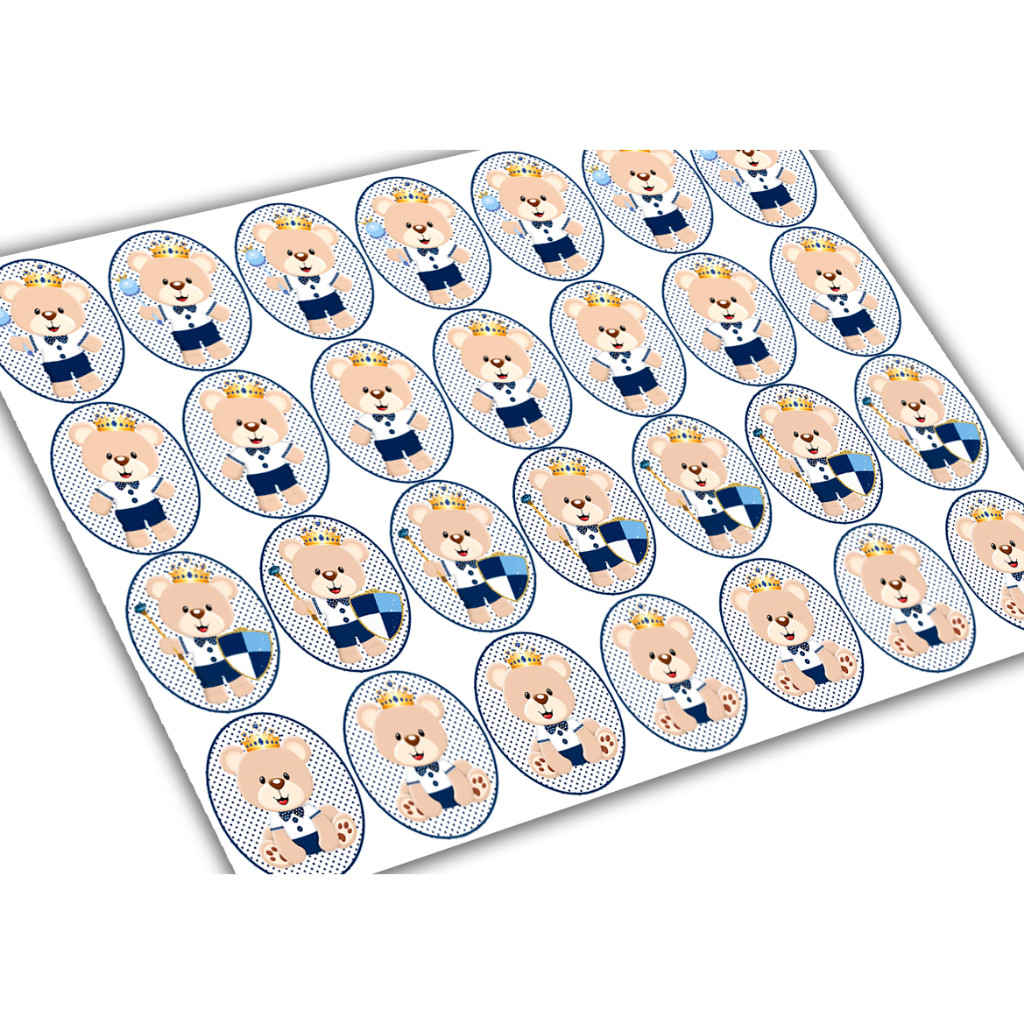 Ursinho príncipe azul marinho chá de bebê menino baby Papel de Arroz Comestível Para Porta Retrato de chocolate