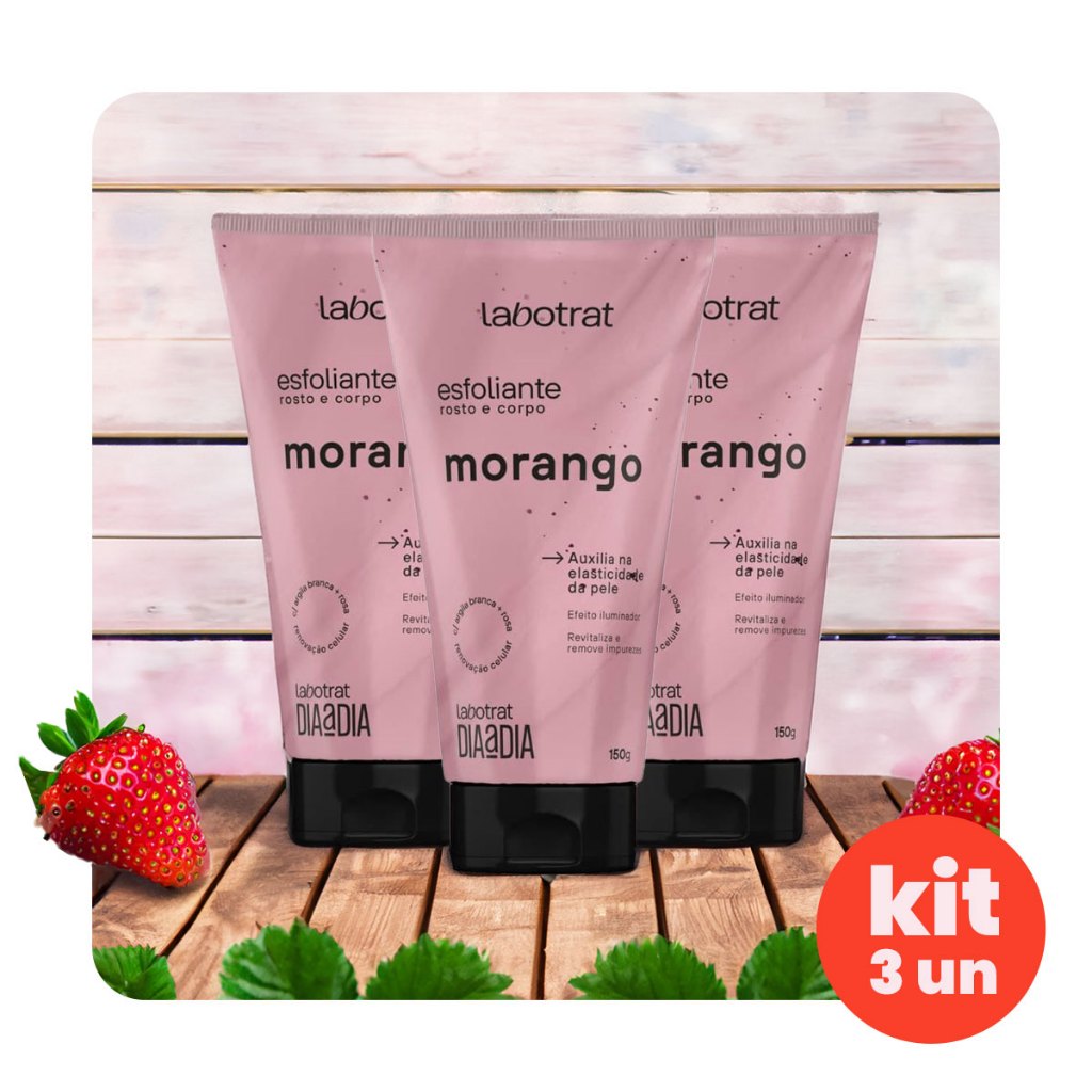 Kit Esfoliante Facial E Corporal Labotrat Morango 150Gr | Hidratação, Renovação Celular, Preenche linhas (03 unidades) em Oferta na Shopee