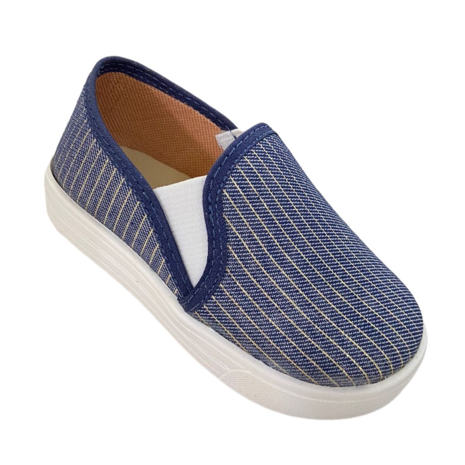 Alpargata Tênis Sapatênis Fashion Infantil Menina Menino Unissex Azul com Riscas de Giz Dourada