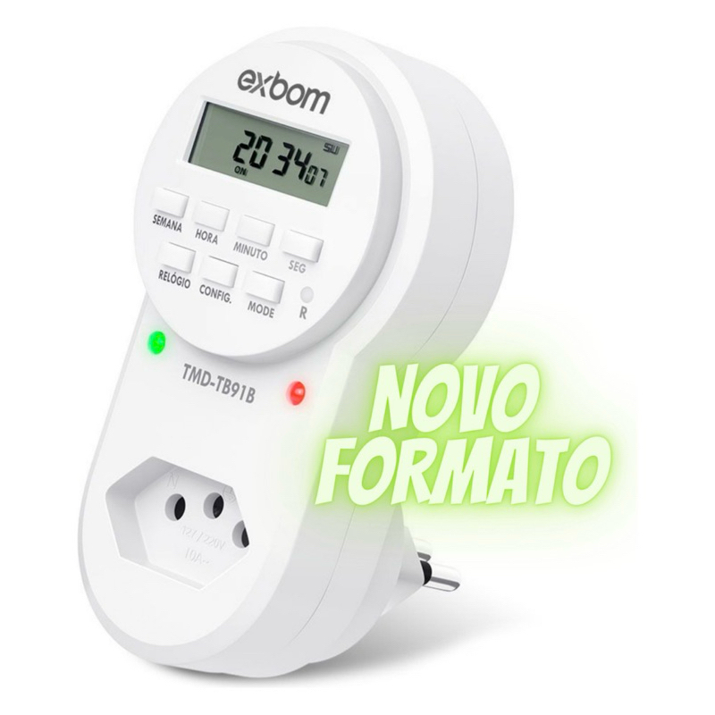 Timer Digital E Temporizador Tomada Lcd/Visor Programavel Energia Bivolt Tomada Inteligente Exbom Original