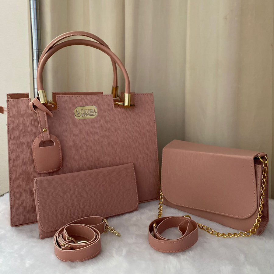 Conjunto De Bolsas 3 Peças Grande Castelo + Festa Transversal + Carteira Alta Qualidade