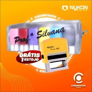 Kit com 6 de Carimbos personalizados + estojo Gravado com seu nome - ENVIAR OS DADOS NO CHAT em Oferta na Shopee
