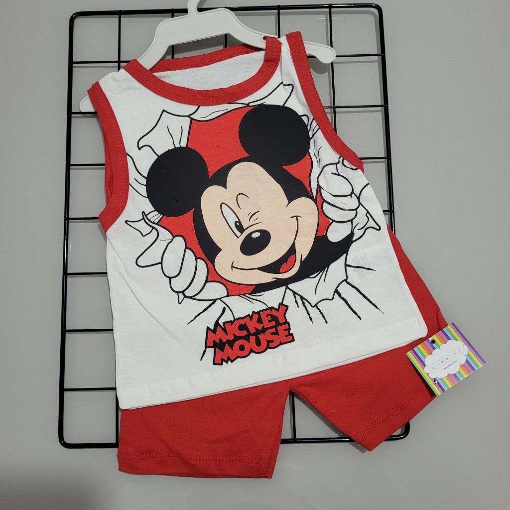 Conjunto de Bebê Masculino Personagem Regata e Short Fresco Confortável Malha 3-6 meses