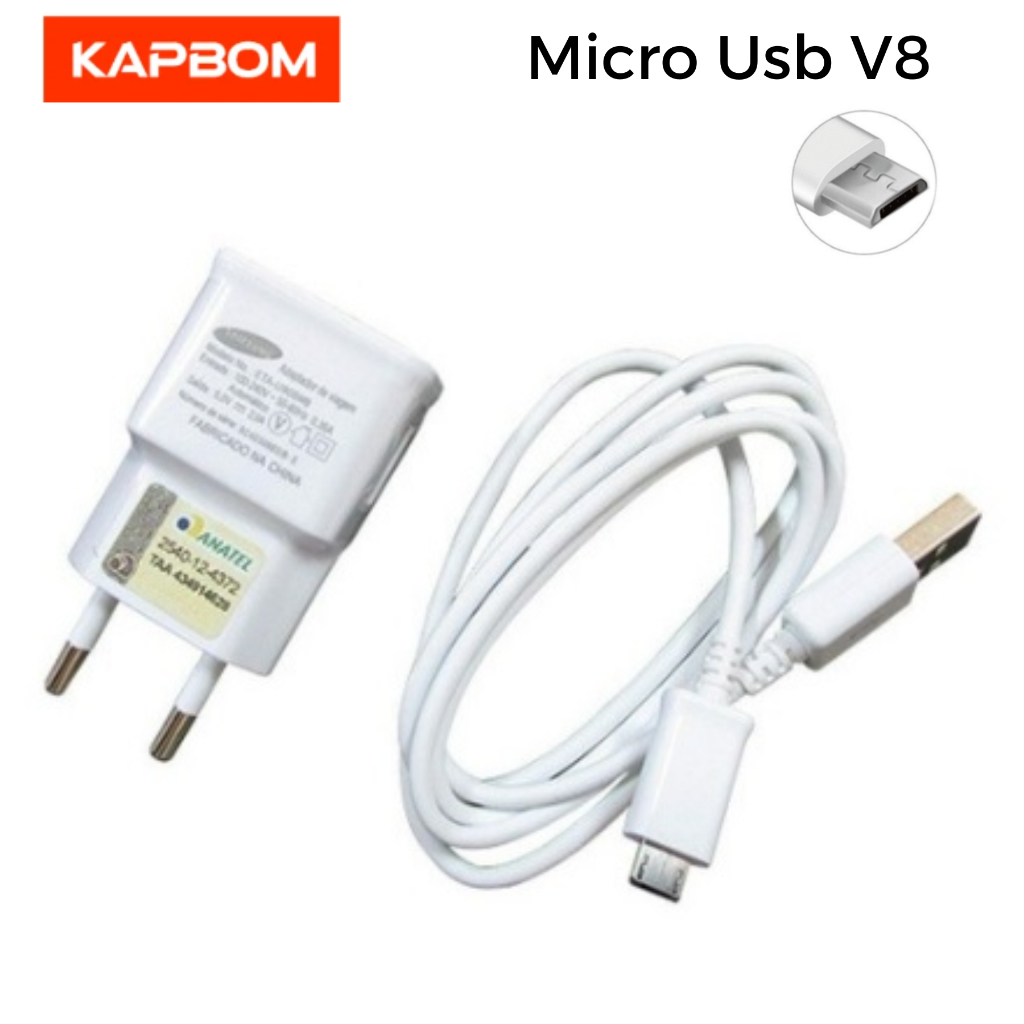 Carregador Turbo V8 Kapbom Original para J2 J3 J5 J6 J7 Prime J7 J8 A01 Core A01 A03 Core A10S