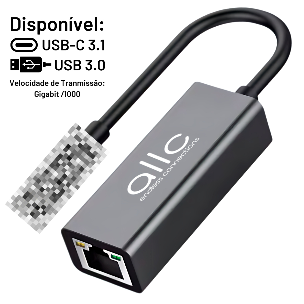 Adaptador de Rede Gigabit Ethernet RJ45 /1000 Placa de Rede USB 3.0 ou USB-C 3.1 Compatível Windows Mac Linux Android iPhone 15