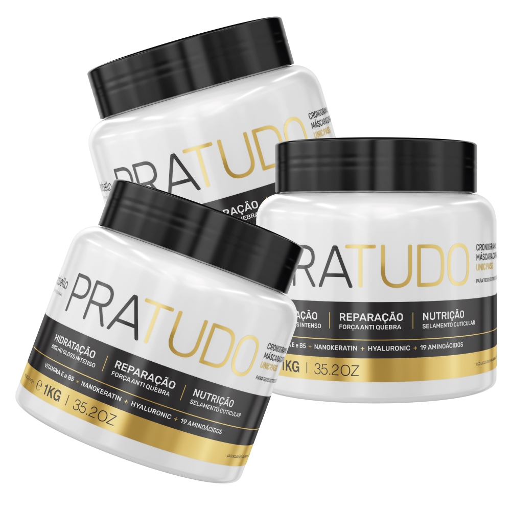 Kit 03 Máscara Cronograma Capilar Pratudo Borabella 1000g