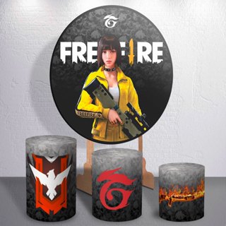 Kit Painel Redondo Free Fire 1.50x1.50 + Trio Capas de Cilindro Decoração de Aniversário de Menino em Oferta na Shopee