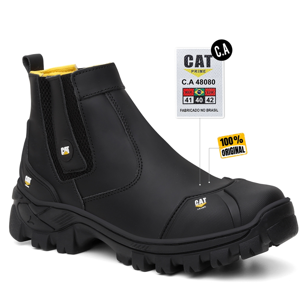Bota Botina Coturno Couro Premium Bico PVC Palmilha Conforto Em Gel Original CATPRIIME Com C.A 47751
