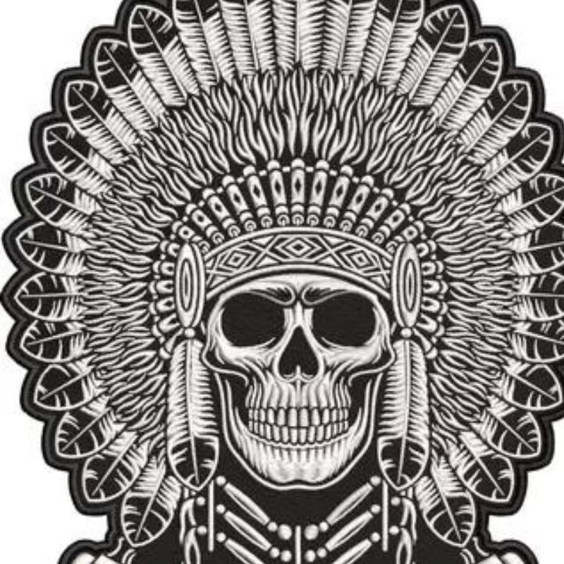 Patch Bordado Caveira Indio Apache Motociclista Moto Cav54 Motoclube Jaqueta Colete Mochila Bolsa Personalizado