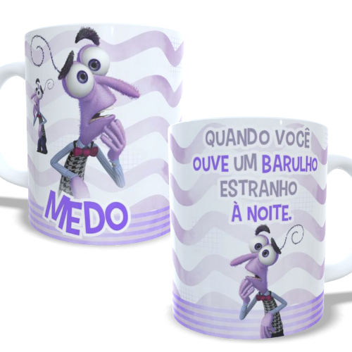 Caneca personalizada Medo quando voce escuta um barulho estranho a noite Divertidamente 2 - Ansiedade Alegria Raiva Tristeza Nojinho Medo Vergonha Tedio Inveja