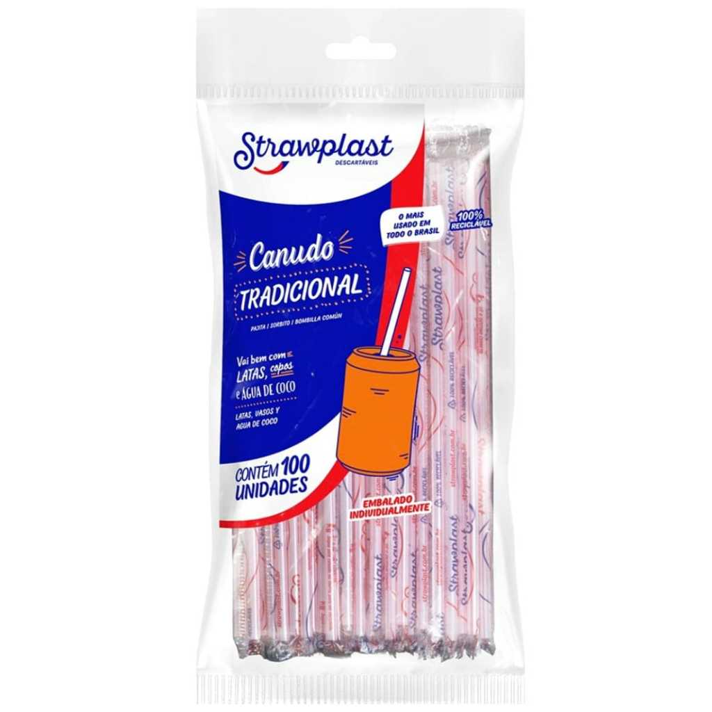 Canudo Plástico Embalado Tradicional Descartável 100 200 Unidades Para Suco Refrigerante Strawplast