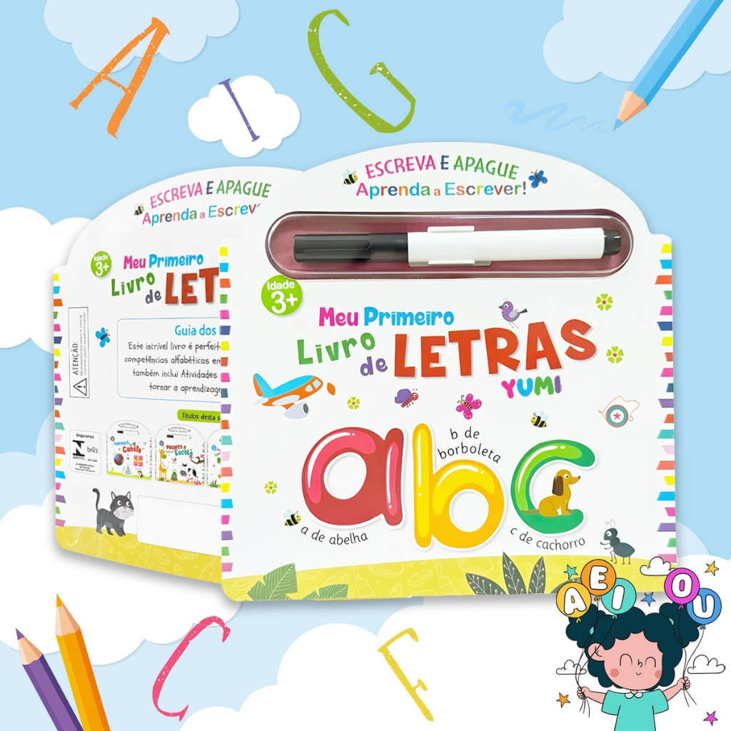 Livro Caderno De Caligrafia Infantil Caneta Magica Apagável Letras ABC