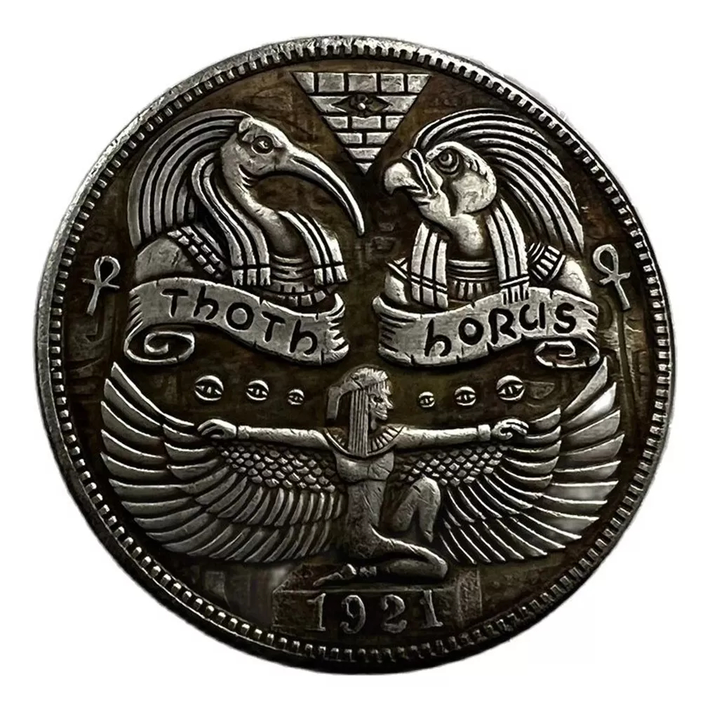 Moeda Hobo Níquel 1 Dólar 1921 Thoth E Hórus Deuses Egípcios - cópia banhada à prata