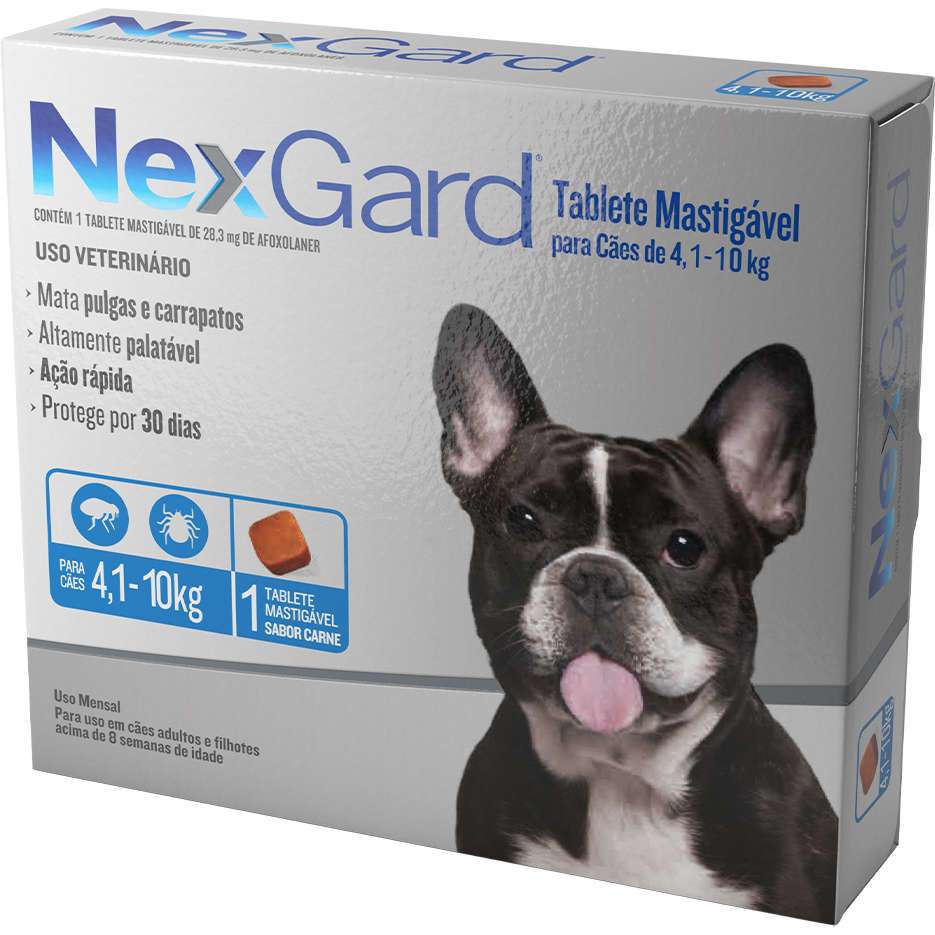 Antipulgas e Carrapatos NexGard 28,3 mg para Cães de 4,1 a 10 Kg Caixa Com 1 Tablete em Oferta na Shopee