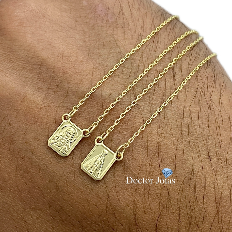 Escapulário Nossa Senhora Aparecida e Jesus Corrente 1mm Banhado a Ouro ou Banhado a Prata em Oferta na Shopee