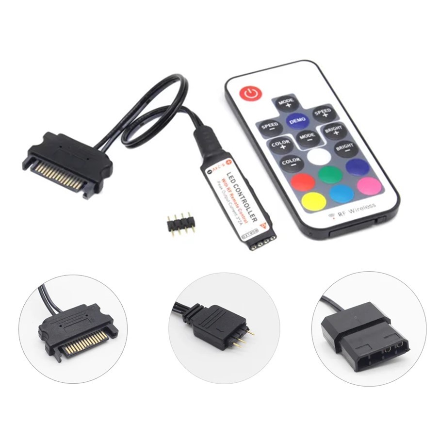 Controladora RGB 12v 4 Pinos + Controle Cooler Fan Led Endereçável Conexão Sata e Molex PC RGB Dissipador