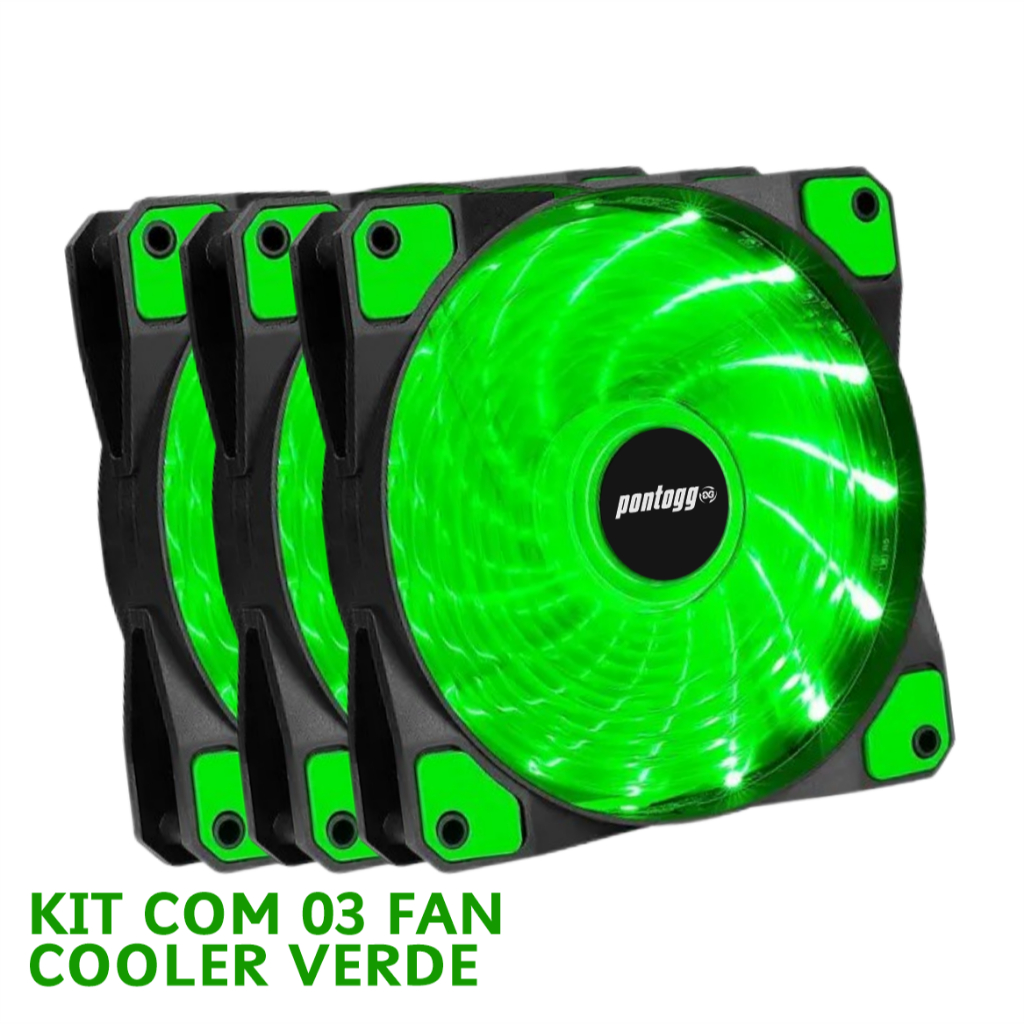 Kit 3 Cooler Fan Verde High Quality  16 Leds 120mm 12cm Gabinete Pc Gamer Ventoinha - Pontogg