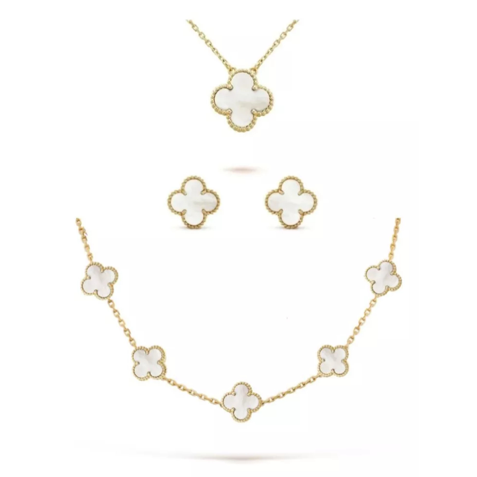 Colar Choker Brinco Virginia Trevo Branco Moda Blogueira Inspiração Virginia Trevo Van Cleef 2024