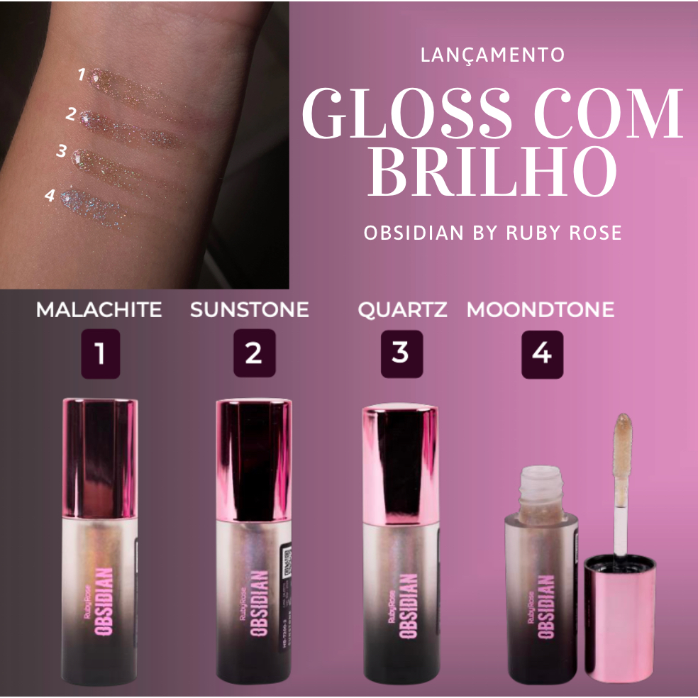 Lip Gloss com Glitter Glossy Lips Obsidian By Ruby Rose Brilho Labial Lábios — imagem 2 de 2